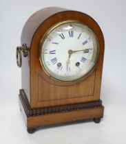 A late 19th century mahogany mantel clock with enamelled Roman numeral dial, 30cm high