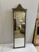 An early 20th century chinoiserie lacquer robing mirror, width 50cm, height 153cm