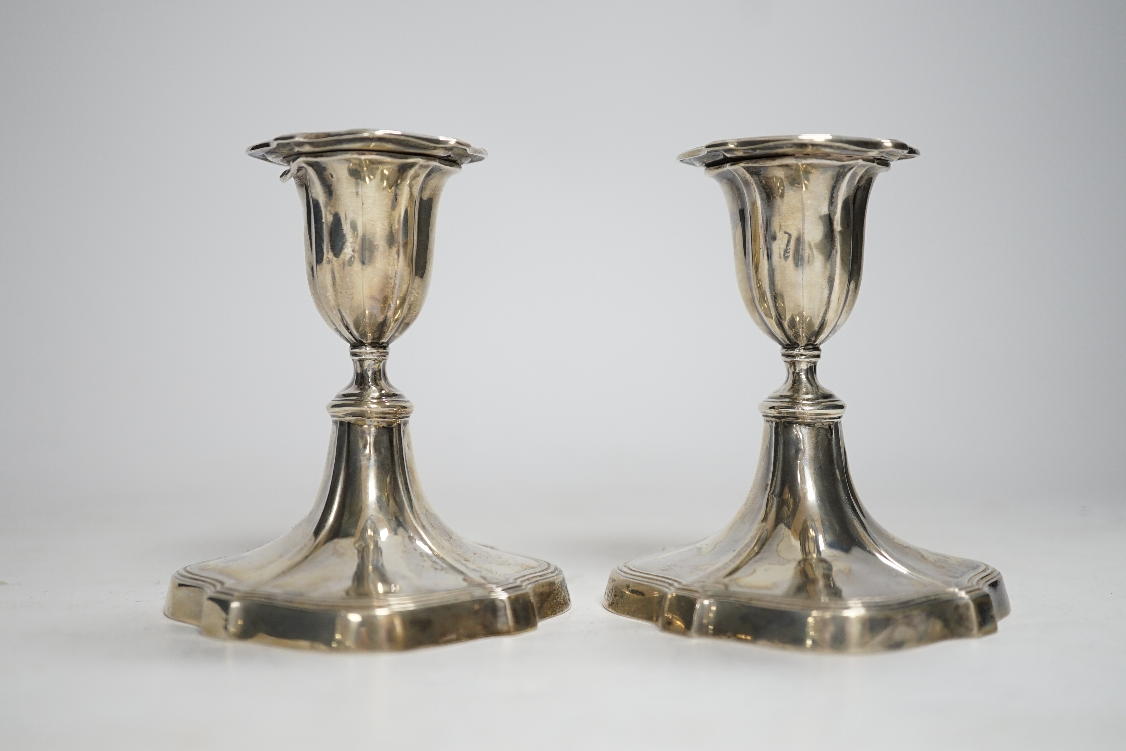 A pair of late Victorian silver mounted dwarf candlesticks, Hawksworth, Eyre & Co, Sheffield, - Image 5 of 5