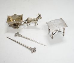 A pair of George V silver game skewers, with Prince of Wales feathers terminals, Atkin Brothers,
