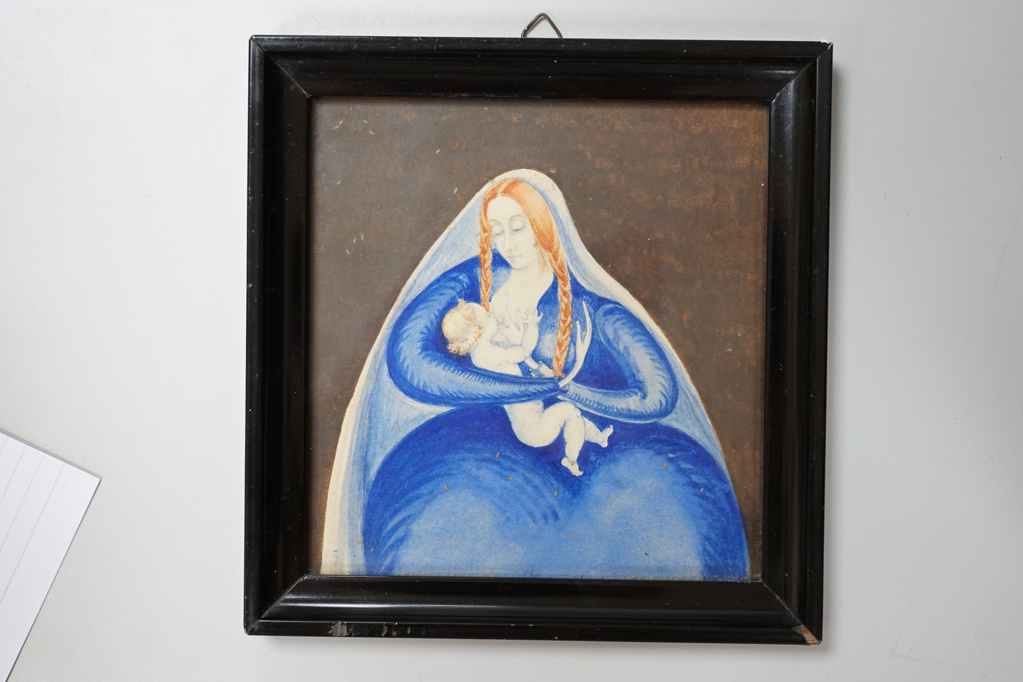 German School, watercolour on card, The Virgin and child, Karl Nagel label and indistinct ink - Image 2 of 5