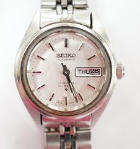 A lady's stainless steel Seiko automatic wristwatch.