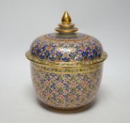 A Continental porcelain bowl and cover enamelled with flowers, 21cm high