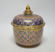 A Continental porcelain bowl and cover enamelled with flowers, 21cm high