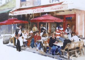 Alan Hepburn (19th/20th. C), watercolour, Paris café, inscribed, 22 x 29cm