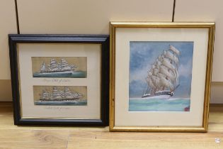 19th century, Maritime interest, pair of heightened watercolours on silk, comprising The barque