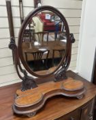 A Victorian mahogany toilet mirror, width 75cm, depth 27cm, height 82cm