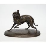 After Joseph Francois Chemin (1825-1901), a bronze study of a whippet, 21cm wide