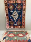 Two Kilim polychrome flatweave rugs, larger approx. 200 x 160cm