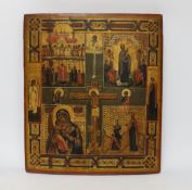 Late 19th century Russian School, hand painted icon on convex panel, indistinct ink label verso,