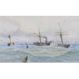 Mid 19th century, British Maritime interest, watercolour, Brigantine-rigged paddle steamship passing