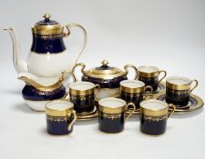 An Aynsley 'Georgian Cobalt' eight place setting coffee service (one coffee cup missing)