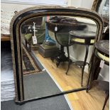 A Victorian ebonised and gilt composition overmantel mirror, width 94cm, height 102cm