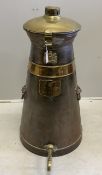 A Victorian brass mounted steel milk churn marked H.E. Parratt, Broadgate Dairy, Gedney, height