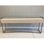 A Decorus console table with three drawers, width 200cm, depth 40cm, height 84cm