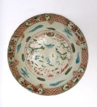 A late 16th century Chinese Swatow enamelled porcelain charger, diameter 38cm