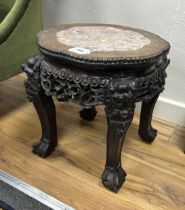 A Chinese marble topped jardiniere stand, width 38cm, height 39cm