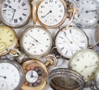 Thirteen assorted base metal or gold plated pocket watches, including two Waltham and a Stayte