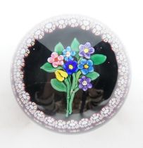 A rare Paul Ysart ‘small flower bouquet’ paperweight with double ‘PY’ cane, Caithness period, CG