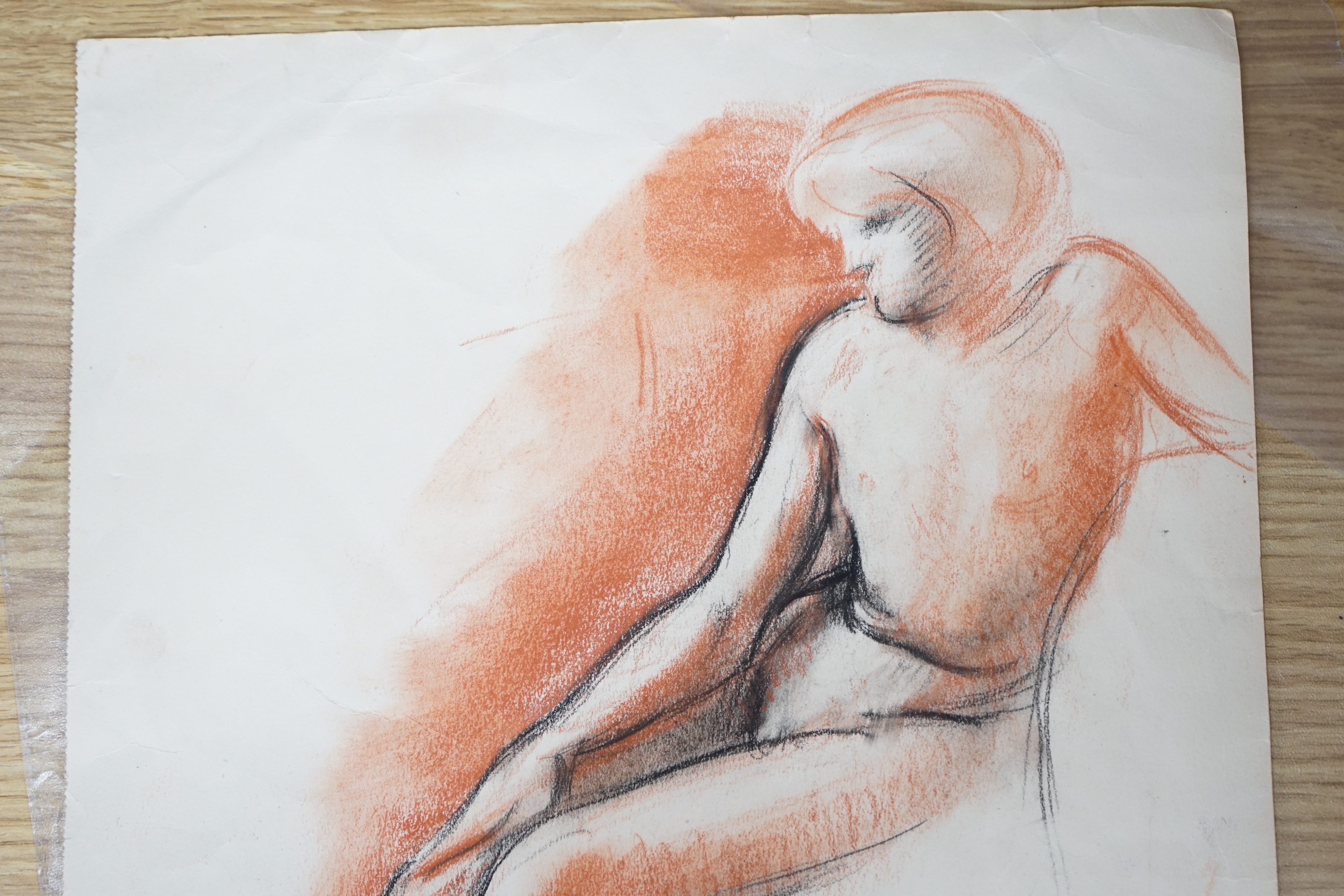 Philip Naviasky (1894-1983), sanguine pastel on card, Study of a nude woman, signed, unframed, 37 - Image 2 of 4