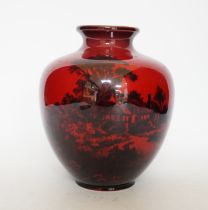 A Royal Doulton red and black flambé vase, 19cm high