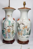 A near pair of Chinese vase lamps, early 20th century, 50cm high no including fittings