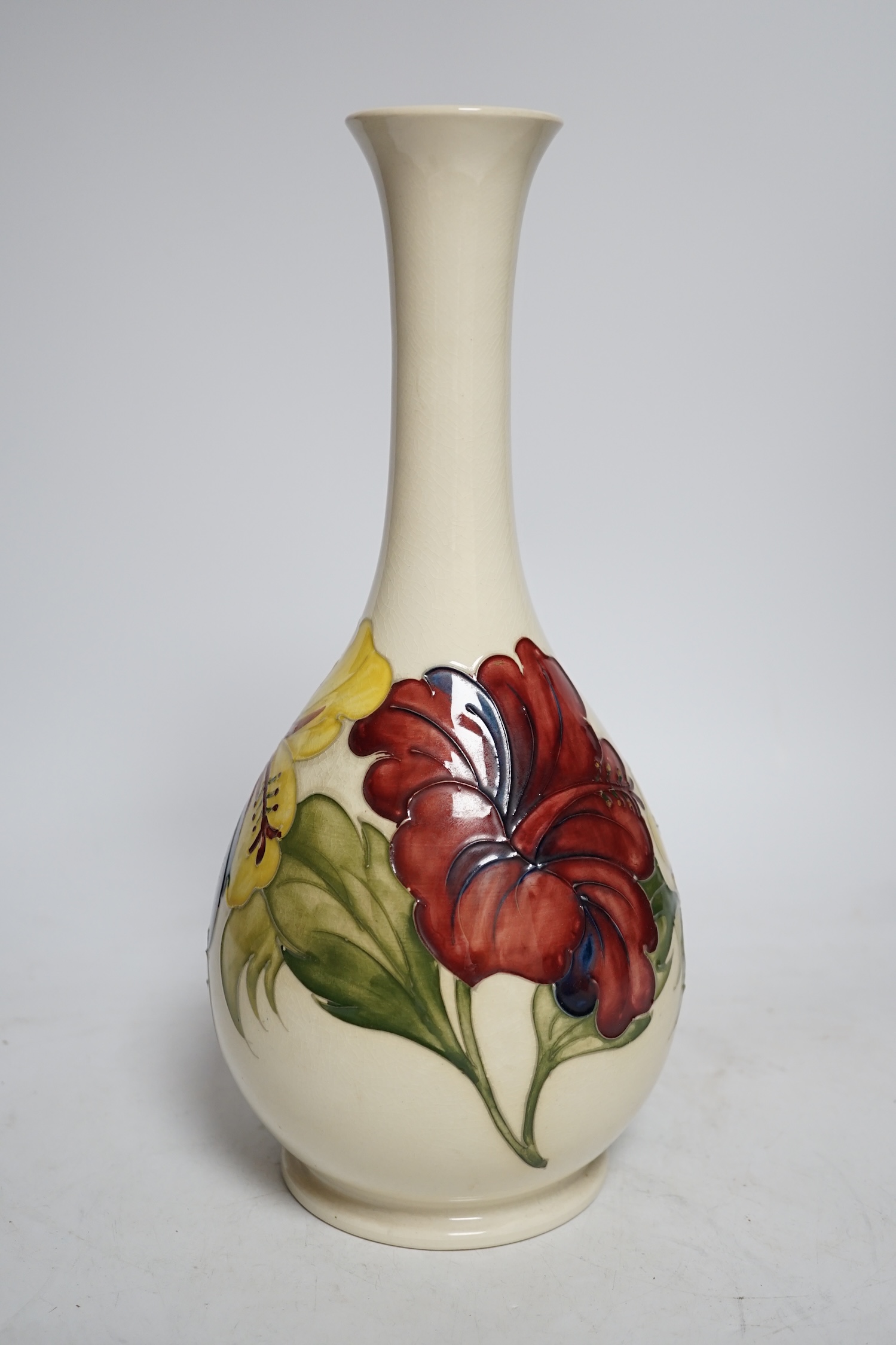 A Moorcroft cream ground Hibiscus vase, 31cm high - Image 2 of 4