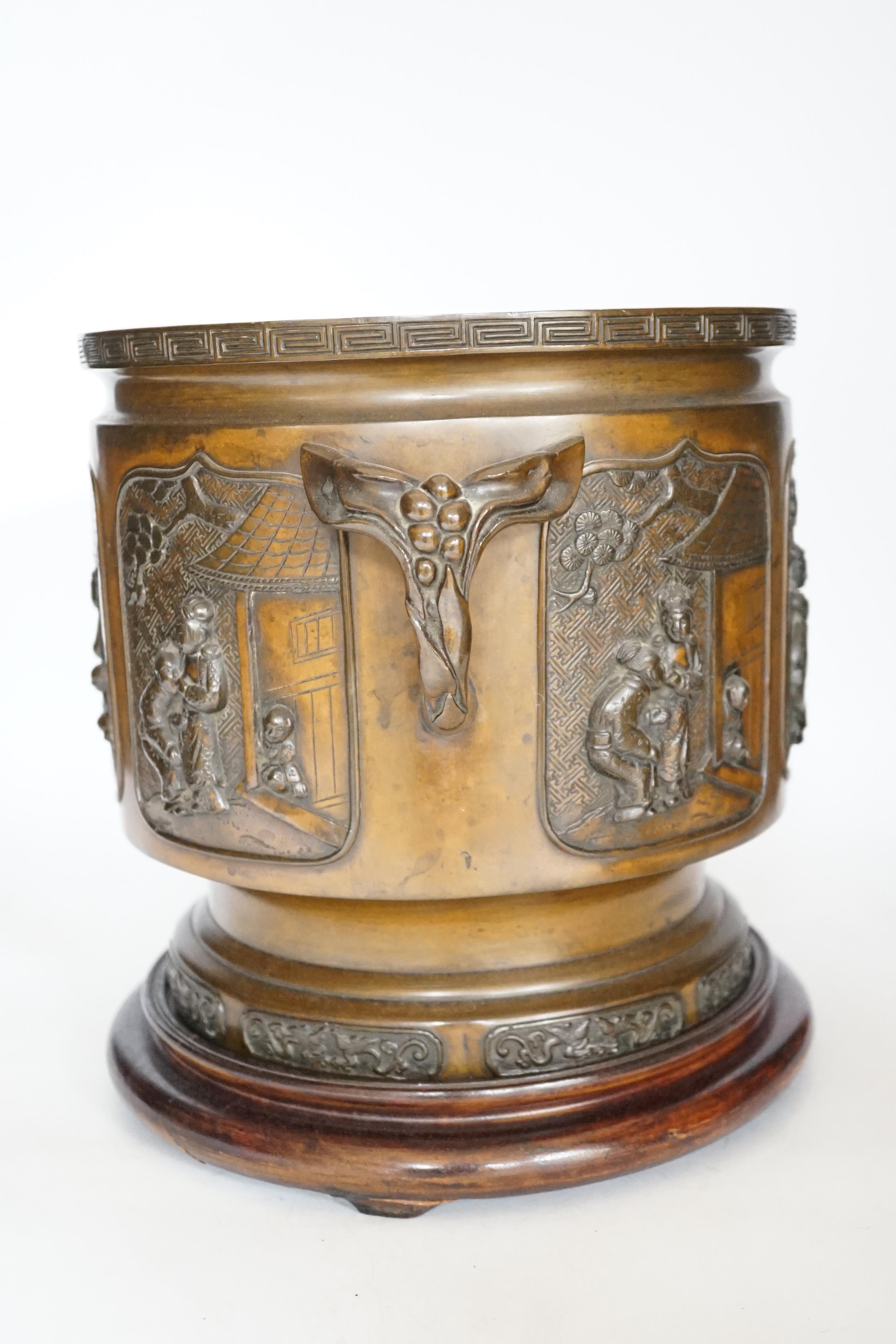 A large 19th century Japanese bronze two handled censer on stand, 28cm high - Image 4 of 4