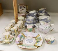 A Copeland Spode porcelain part tea set and two dishes, painted with scenes after Birkett Foster,