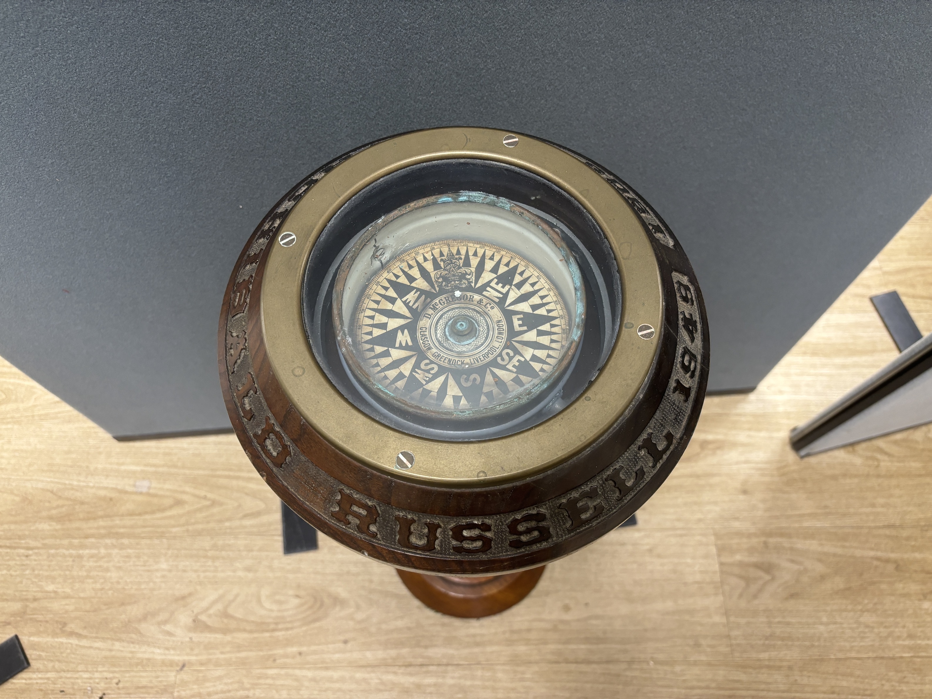 A ship’s compass in a gimbal, believed to be from the tall ship The Archibald Russell, mounted on - Image 3 of 3