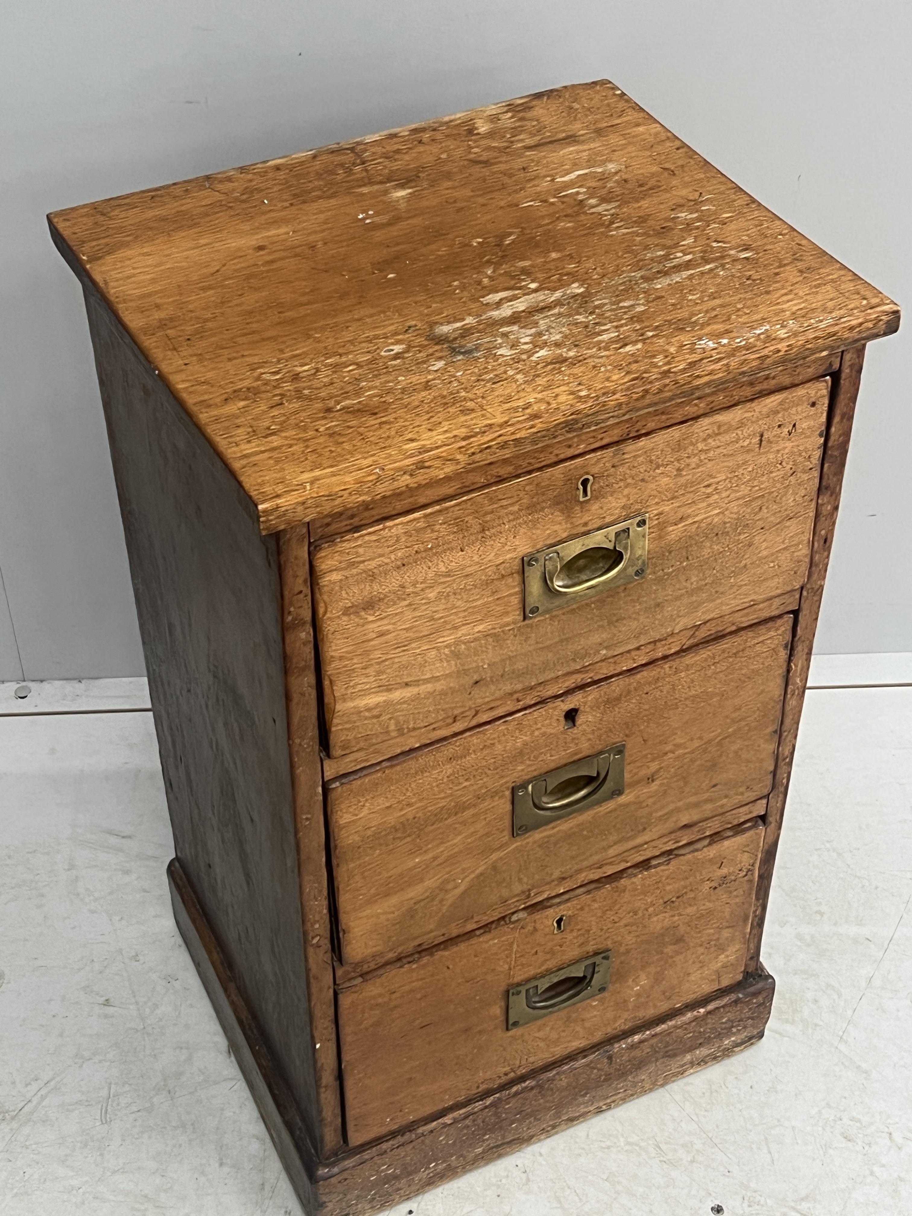 A Victorian mahogany three drawer bedside chest, adapted, width 42cm, depth 35cm, height 74cm - Image 4 of 6