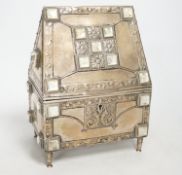 An early 20th century German 800 standard white metal and rock crystal? set trinket box, by