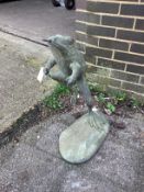 A cast metal leaping frog garden fountain, height 69cm