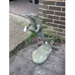 A cast metal leaping frog garden fountain, height 69cm