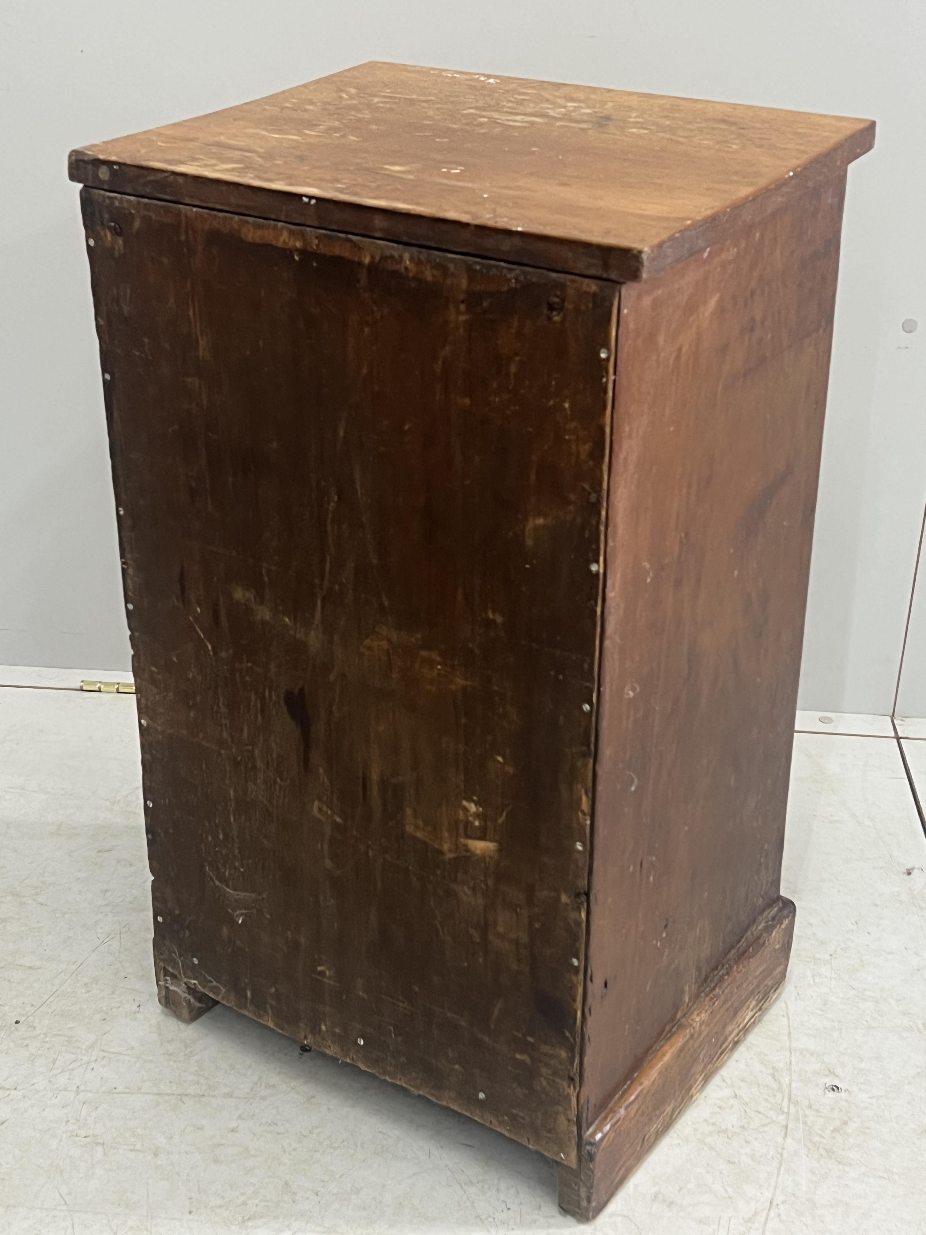 A Victorian mahogany three drawer bedside chest, adapted, width 42cm, depth 35cm, height 74cm - Image 6 of 6