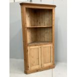 A Victorian style pine standing corner cupboard, width 106cm, depth 52cm, height 199cm