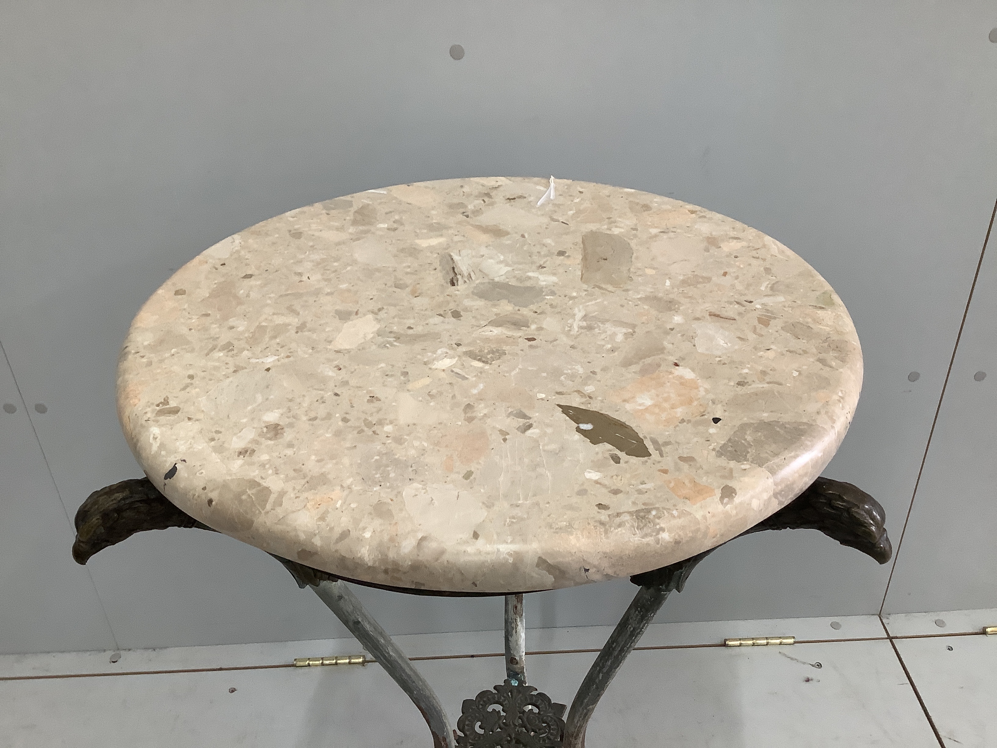 An Empire style circular cast metal, marble top occasional table with eagle head supports, - Image 2 of 2