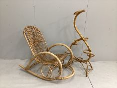 In the manner of Franco Albini, a caned bamboo rocking chair, width 58cm, depth 122cm, height
