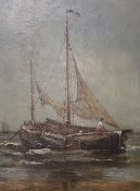 E. Walters, impressionist oil on board, Study of a fishing boat, signed, indistinct pencil