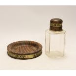 A Hermes scent bottle, 15cm high, and a zebra wood coaster