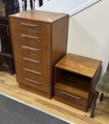 A mid century G Plan Fresco teak six drawer narrow chest, width 55cm, depth 44cm, height 103cm