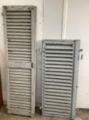 Two pairs of vintage French painted shutters, larger width 39cm, height 147cm