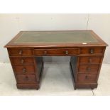 A Victorian mahogany pedestal desk, width 119cm, depth 59cm, height 74cm