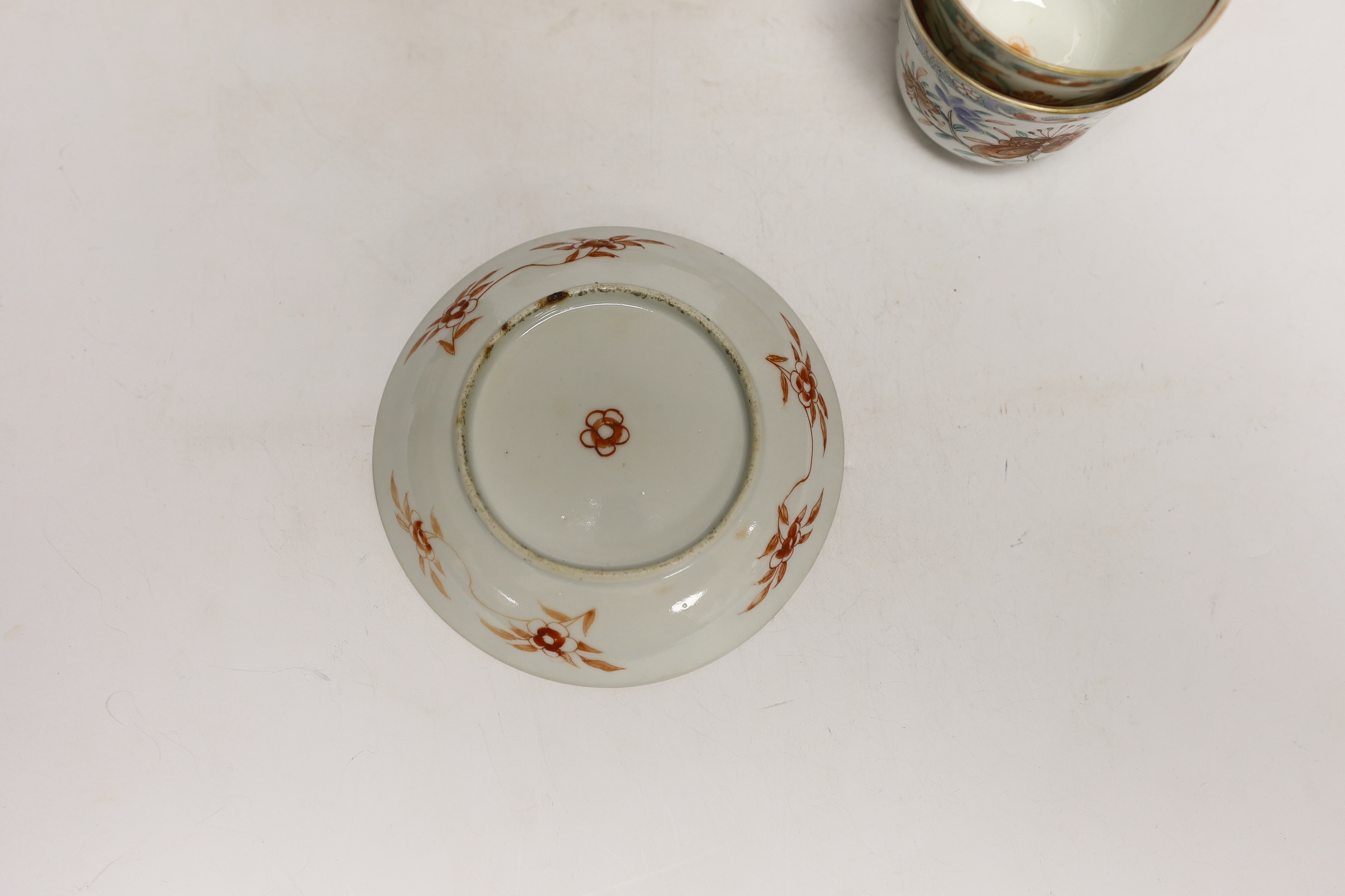 A set of six early 18th century Chinese cups and saucers with Dutch enamelled decoration, c.1710, - Image 6 of 6