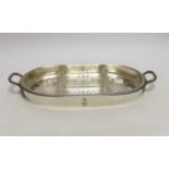 A French 950 standard white metal oval two handled hors d'oeuvres tray, with six cut glass inserts(