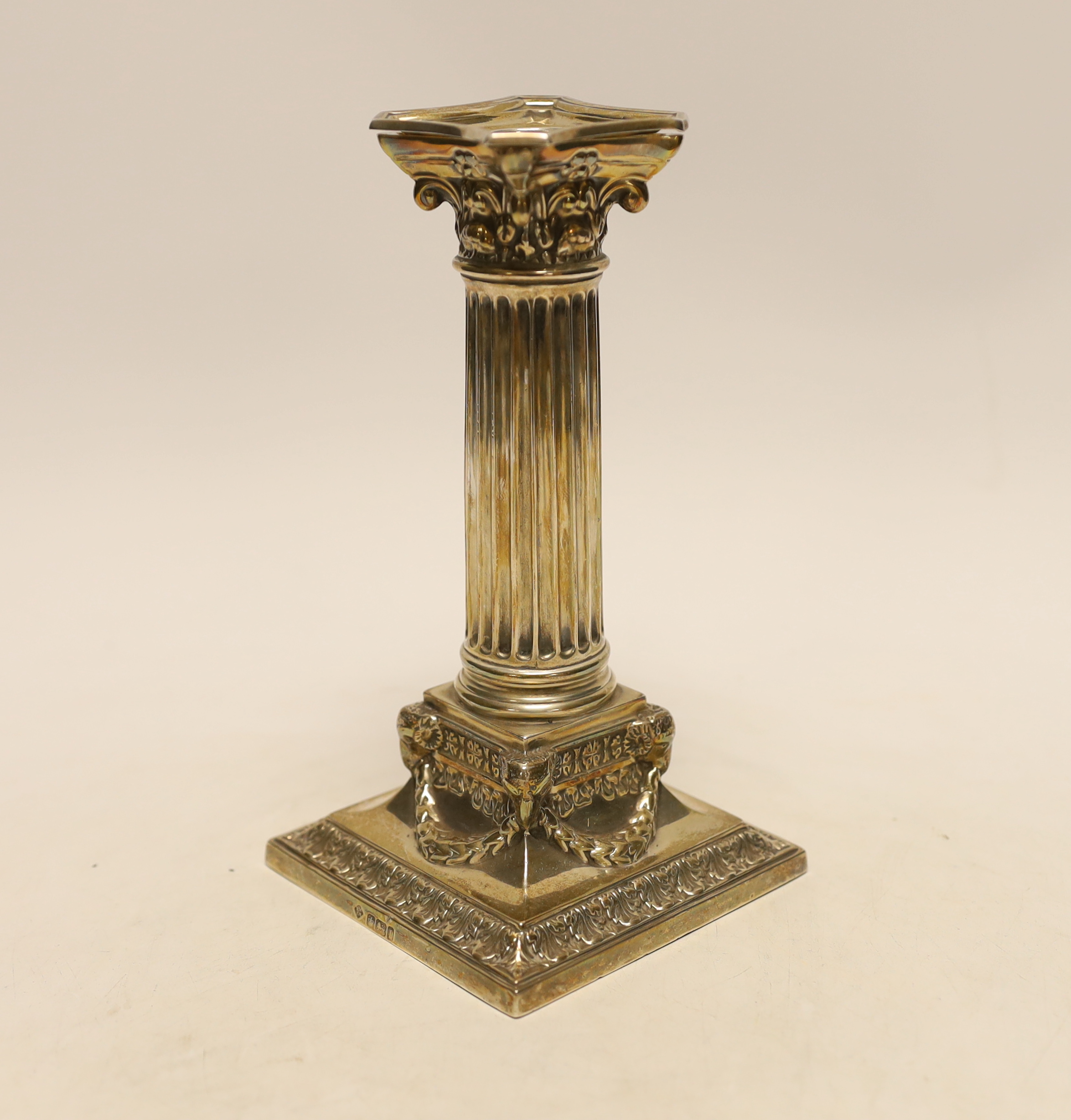 An Edwardian silver Corinthian column candlestick, by Martin, Hall & Co, Sheffield, 1903, 17.3cm,