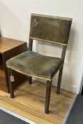 A George VI limed oak Coronation chair, width 49cm, depth 38cm, height 86cm