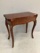 A French transitional style gilt metal mounted inlaid folding card table, width 80cm, depth 41cm,