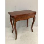 A French transitional style gilt metal mounted inlaid folding card table, width 80cm, depth 41cm,