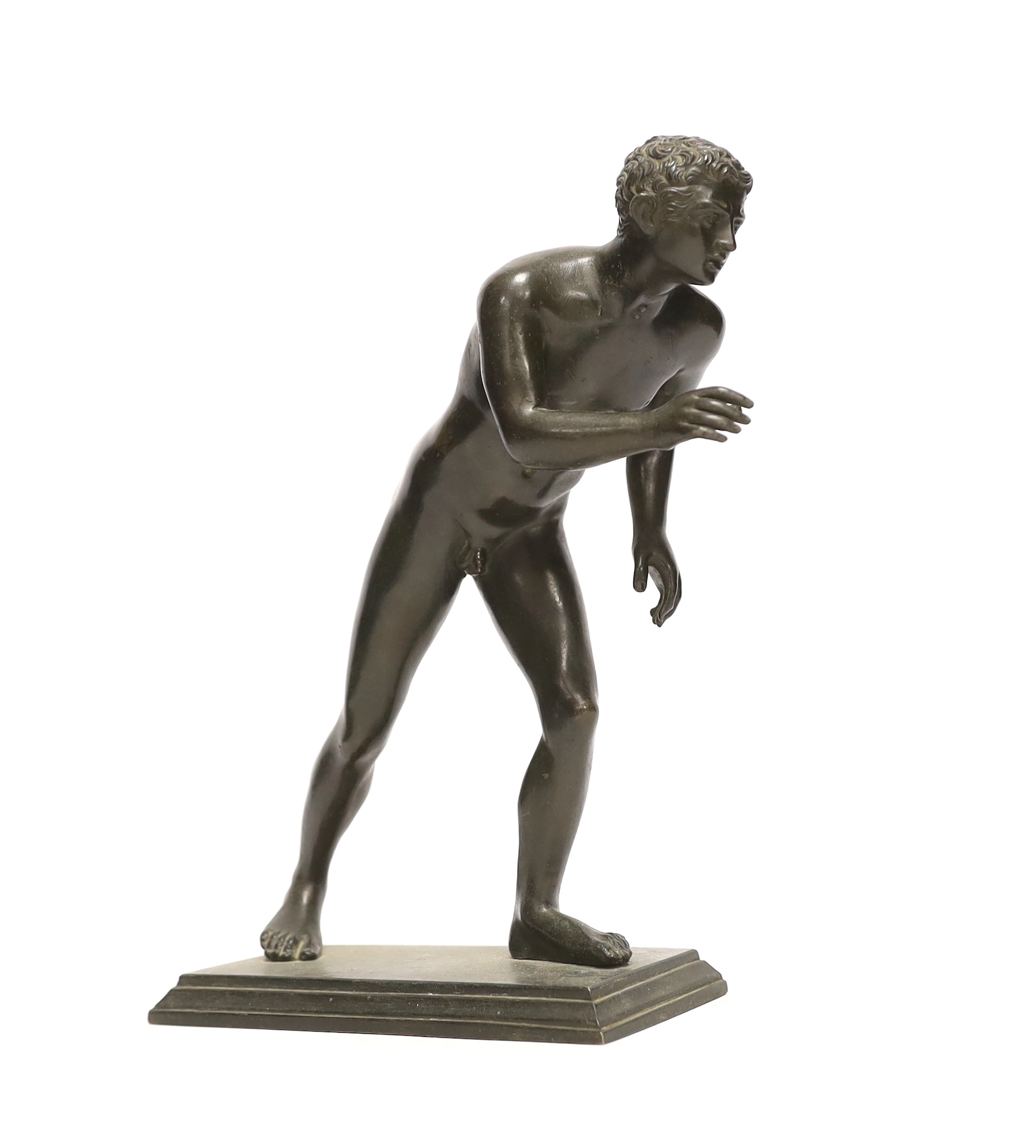 After The Antique, a bronze figure of an athlete, 26cm high